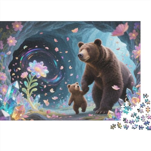 Puzzle 1000 Teile Braunbär mit Kristallblumen Holzspielzeug, Erwachsene & Kinder, Klassische Puzzles, Impossible Geschicklichkeitsspiel, Home Dekoration, Einzigartiges Geschenk 1000pcs (75x50cm) von EMYXPAQM