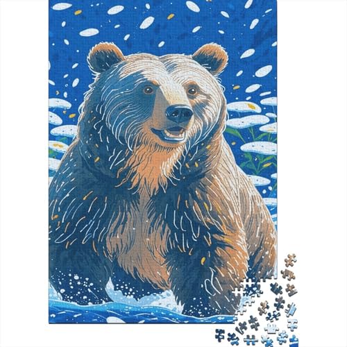 Puzzle 1000 Teile Braunbär spielend im Wasser, Für Kinder - Holzpuzzle-Herausforderung Geschenkset 1000pcs (75x50cm) von EMYXPAQM