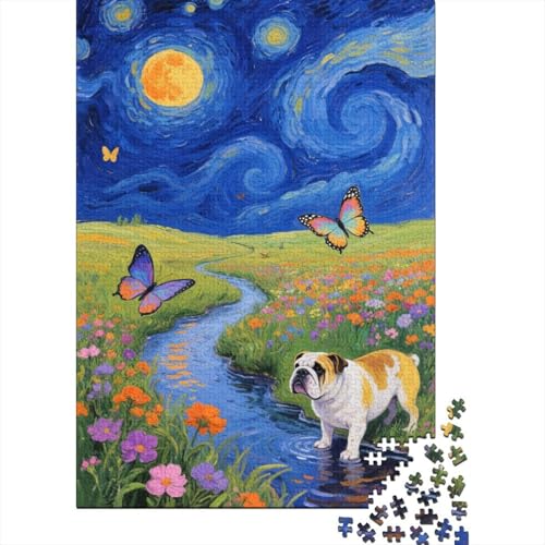 Puzzle 1000 Teile Bulldogge Steht und beobachtet den Schmetterling, Für Kinder Klassische Holzspielzeug Herausforderndes Puzzle Unique Gift 1000pcs (75x50cm) von EMYXPAQM
