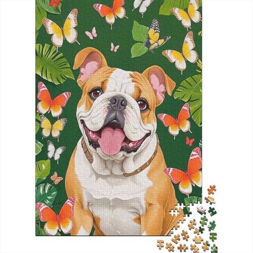 Puzzle 1000 Teile Bulldogge bunter Schmetterling Holzspielzeug Für Erwachsene & Kinder, Klassische Puzzles, Lernspiel, Home Dekoration, Einzigartiges Geschenk 1000pcs (75x50cm) von EMYXPAQM
