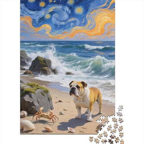 Puzzle 1000 Teile Bulldoggen am Meeresstrand, Für Kinder - Strategiespiel-Herausforderung Aus Holz 1000pcs (75x50cm) von EMYXPAQM