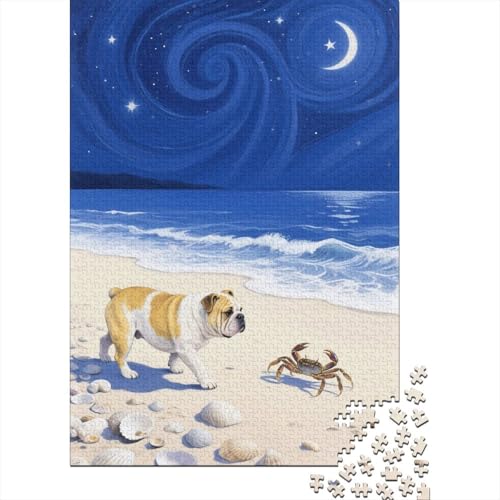 Puzzle 1000 Teile Bulldoggen schlendern am Küstenstrand, Für Kinder Klassische Holzspielzeug Herausforderndes Puzzle Als Geschenk 1000pcs (75x50cm) von EMYXPAQM