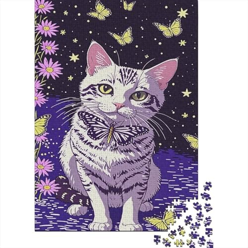 Puzzle 1000 Teile Butterflies Surround European Shorthair Cat, Für Kinder - Lernspiel Aus Holz & Kreativgeschenk 1000pcs (75x50cm) von EMYXPAQM