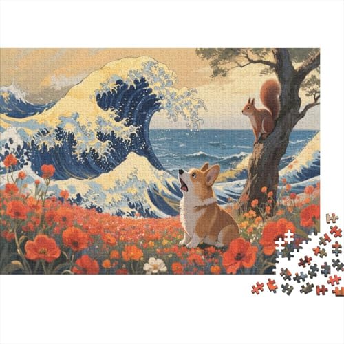 Puzzle 1000 Teile Corgi betrachtet die Wellen, Für Kinder - Pädagogisches Lernspiel Aus Holz 1000pcs (75x50cm) von EMYXPAQM