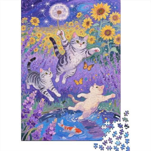 Puzzle 1000 Teile DREI Europäisch Kurzhaar in Lavendelfeldern, Für Kinder Klassische Holzspielzeug Herausforderndes Puzzle Als Geschenk 1000pcs (75x50cm) von EMYXPAQM