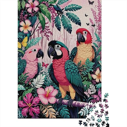 Puzzle 1000 Teile DREI Papageien auf einem AST, Für Kinder Klassische Holzpuzzles Herausforderndes Puzzle Unique Gift 1000pcs (75x50cm) von EMYXPAQM