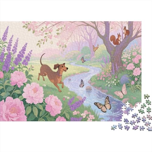 Puzzle 1000 Teile Dackel läuft am Bach entlang, Für Kinder Klassische Erziehung Von Kindern Holzspielzeug Unique Gift 1000pcs (75x50cm) von EMYXPAQM