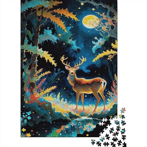 Puzzle 1000 Teile Deer in The Moonlight of The Jungle, Für Kinder - Strategiespiel-Herausforderung Aus Holz 1000pcs (75x50cm) von EMYXPAQM