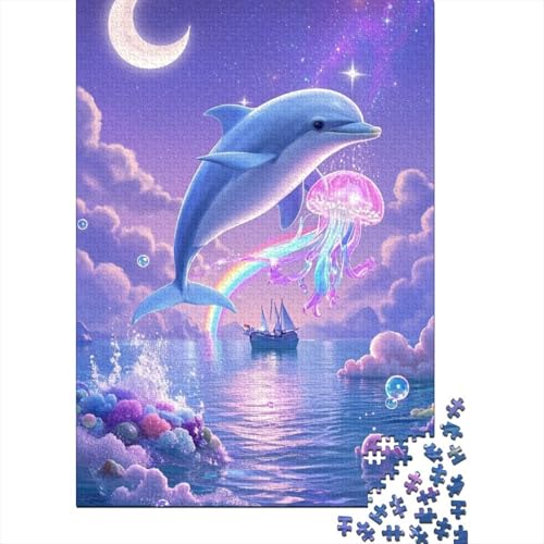 Puzzle 1000 Teile Delphine und Quallen springen in die Luft, Für Kinder Classic Erziehung Von Kindern Holzspielzeug Unique Gift 1000pcs (75x50cm) von EMYXPAQM