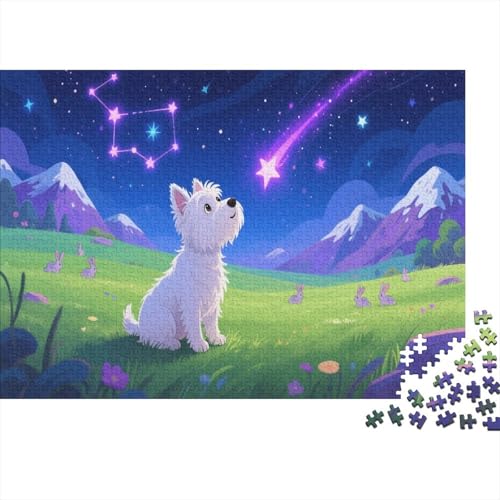 Puzzle 1000 Teile Der West Highland White Terrier ist auf der Graslandschaft, Für Kinder Klassische Idoor-Puzzle-Kreativspiel Holzpuzzles Als Geschenk 1000pcs (75x50cm) von EMYXPAQM