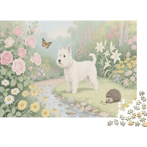 Puzzle 1000 Teile Der West Highland White Terrier ist im Garten, Für Kinder - Pädagogisches Lernspiel Aus Holz 1000pcs (75x50cm) von EMYXPAQM