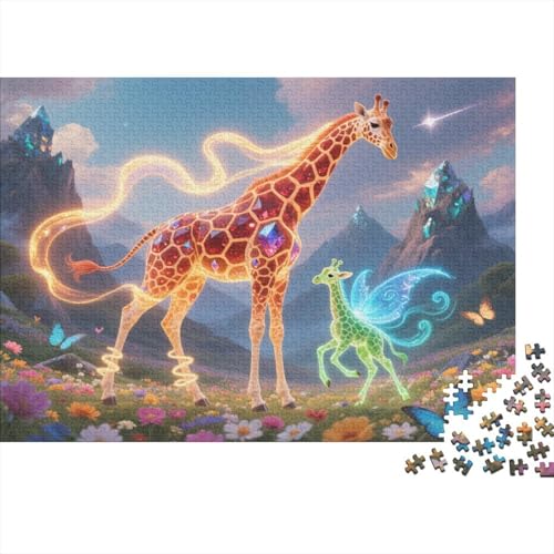 Puzzle 1000 Teile Edelsteingiraffe und grünes Kalb Holzspielzeug, Erwachsene & Kinder, Klassische Puzzles, Impossible Geschicklichkeitsspiel, Home Dekoration, Geschenkideen 1000pcs (75x50cm) von EMYXPAQM