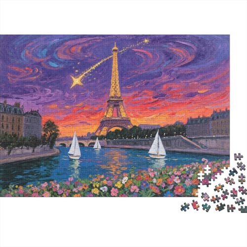 Puzzle 1000 Teile Eiffelturm, Segelboote und Blumen Holzspielzeug, Erwachsene & Kinder, Klassische Puzzles, Legespiel, Wohnkultur, Geschenk 1000pcs (75x50cm) von EMYXPAQM