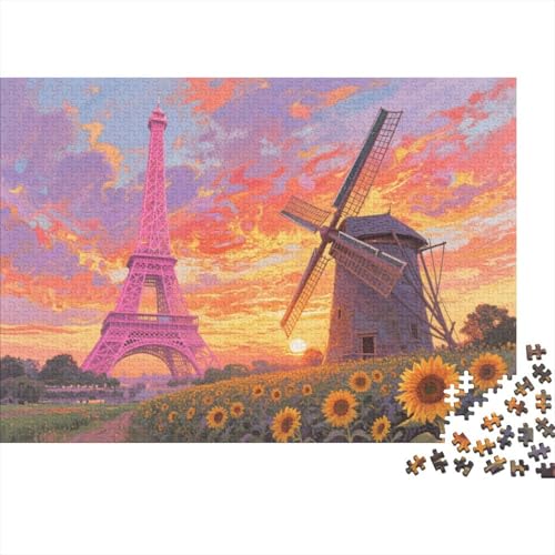 Puzzle 1000 Teile Eiffelturm, Sonnenblumen und Windmühlen Holzspielzeug, Erwachsene & Kinder, Klassische Puzzles, Impossible Geschicklichkeitsspiel, Wohnkultur, Geschenkideen 1000pcs (75x50cm) von EMYXPAQM