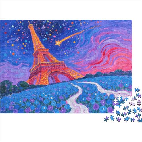 Puzzle 1000 Teile Eiffelturm im blauen Blumenfeld Holzspielzeug, Erwachsene & Kinder, Klassische Puzzles, Impossible Geschicklichkeitsspiel, Moderne Wohnkultur, Geschenk 1000pcs (75x50cm) von EMYXPAQM