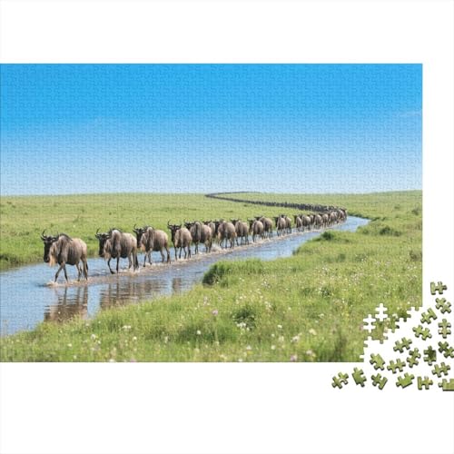 Puzzle 1000 Teile Eine Herde gehörnter Pferde am Fluss, Für Kinder - Lernspiel Als Familien-Geschenk 1000pcs (75x50cm) von EMYXPAQM