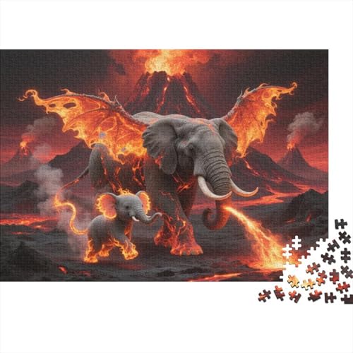 Puzzle 1000 Teile Elefant und Kalb in Flammen Holzspielzeug, Erwachsene & Kinder, Klassische Puzzles, Legespiel, Wohnkultur, Geschenk 1000pcs (75x50cm) von EMYXPAQM