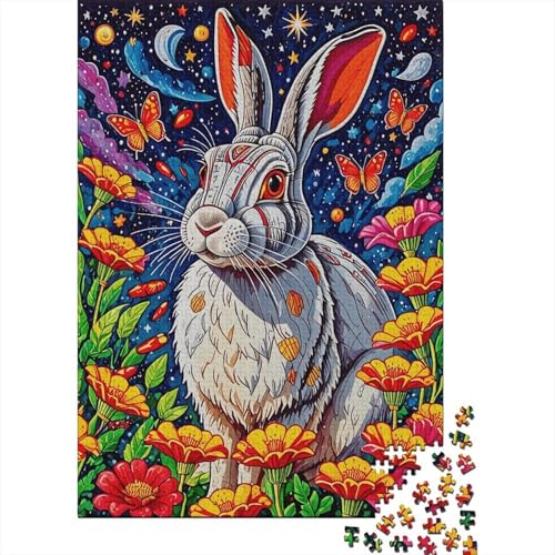 Puzzle 1000 Teile Europäischer Hase Blumen-Schmetterling Holzspielzeug Für Erwachsene & Kinder, Klassische Puzzles, Lernspiel, Home Dekoration, Geschenk 1000pcs (75x50cm) von EMYXPAQM