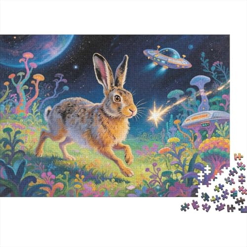 Puzzle 1000 Teile Europäischer Hase und UFO Holzspielzeug Für Erwachsene & Kinder, Klassische Puzzles, Herausforderungsspielzeug, Wohnkultur, Geschenk 1000pcs (75x50cm) von EMYXPAQM