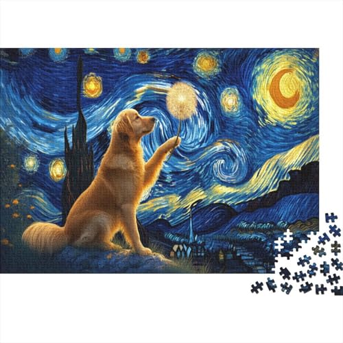 Puzzle 1000 Teile Golden Retriever mit Löwenzahn in der Pfote, Für Kinder - Pädagogisches Holzpuzzle & Geschenk 1000pcs (75x50cm) von EMYXPAQM
