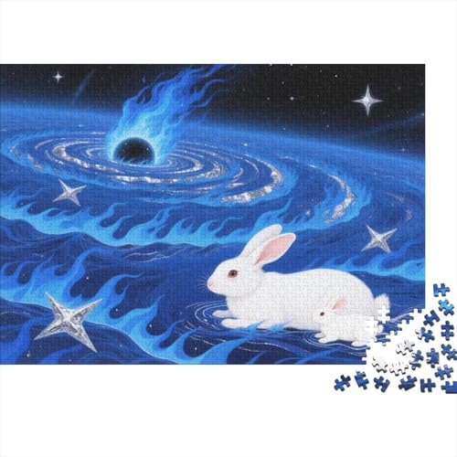 Puzzle 1000 Teile Hasenmutter und Junges mit blauen Flammen Holzspielzeug, Erwachsene & Kinder, Klassische Puzzles, Impossible Geschicklichkeitsspiel, Wohnkultur, Geschenk 1000pcs (75x50cm) von EMYXPAQM