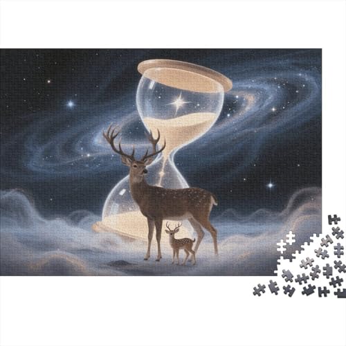 Puzzle 1000 Teile Hirsch und Kitz mit Sanduhr Holzspielzeug, Erwachsene & Kinder, Klassische Puzzles, Impossible Geschicklichkeitsspiel, Home Dekoration, Geschenkideen 1000pcs (75x50cm) von EMYXPAQM