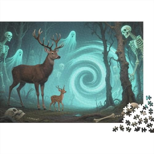 Puzzle 1000 Teile Hirsch und Kitz mit Skeletten Holzspielzeug, Erwachsene & Kinder, Klassische Puzzles, Impossible Geschicklichkeitsspiel, Wohnkultur, Geschenkideen 1000pcs (75x50cm) von EMYXPAQM