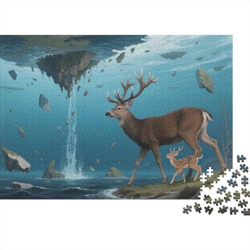 Puzzle 1000 Teile Hirschpaar auf schwebenden Hügeln Holzspielzeug, Erwachsene & Kinder, Klassische Puzzles, Herausforderungsspielzeug, Moderne Wohnkultur, Geschenkideen 1000pcs (75x50cm) von EMYXPAQM