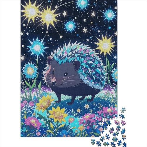 Puzzle 1000 Teile Igel sind mit Blumen bedeckt, Für Kinder - Premium-Holzpuzzle & Denksportgeschenk 1000pcs (75x50cm) von EMYXPAQM