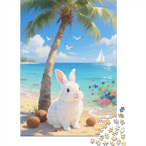 Puzzle 1000 Teile Kaninchen Strandkokosnuss Holzspielzeug Für Erwachsene & Kinder, Klassische Puzzles, Lernspiel, Home Dekoration, Geschenkideen 1000pcs (75x50cm) von EMYXPAQM