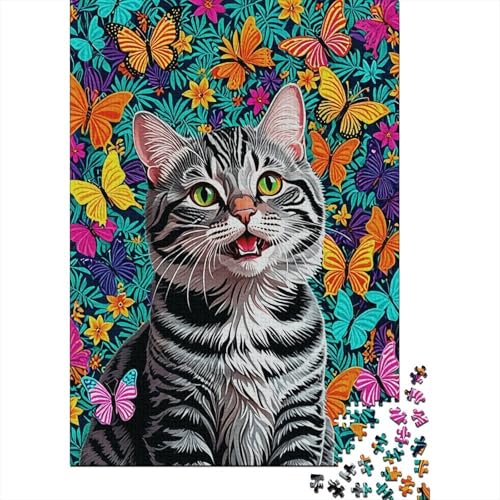 Puzzle 1000 Teile Katze und Schmetterling Holzspielzeug Für Erwachsene & Kinder, Klassische Puzzles, Lernspiel, Wohnkultur, Geschenk 1000pcs (75x50cm) von EMYXPAQM