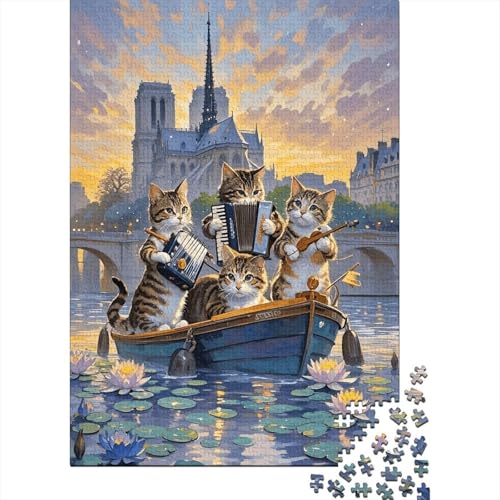 Puzzle 1000 Teile Katzen Spielen auf dem Boot Holzspielzeug Für Erwachsene & Kinder, Klassische Puzzles, Lernspiel, Home Dekoration, Einzigartiges Geschenk 1000pcs (75x50cm) von EMYXPAQM