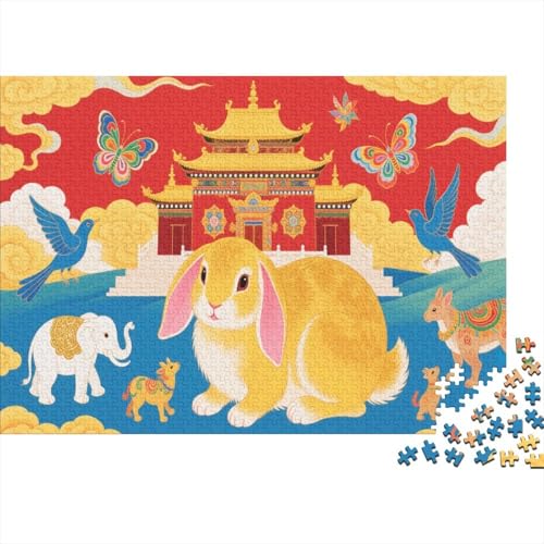 Puzzle 1000 Teile Kleine Tiere umgeben das Schlappohrkaninchen, Für Kinder Klassische Erziehung Von Kindern Holzspielzeug Als Geschenk 1000pcs (75x50cm) von EMYXPAQM