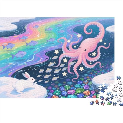 Puzzle 1000 Teile Krake und Schneehase mit Fischschwarm Holzspielzeug Für Erwachsene & Kinder, Klassische Puzzles, Herausforderungsspielzeug, Wohnkultur, Geschenk 1000pcs (75x50cm) von EMYXPAQM