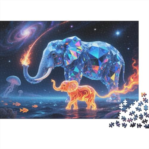 Puzzle 1000 Teile Kristallelefant und flammendes Kalb Holzspielzeug, Erwachsene & Kinder, Klassische Puzzles, Impossible Geschicklichkeitsspiel, Home Dekoration, Geschenk 1000pcs (75x50cm) von EMYXPAQM