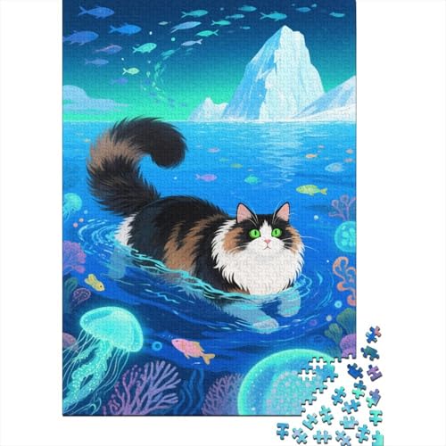 Puzzle 1000 Teile Maine Coon schwimmt, Für Kinder Klassische Holzpuzzles Erziehung Als Geschenk 1000pcs (75x50cm) von EMYXPAQM