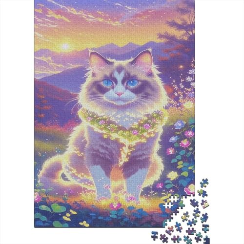 Puzzle 1000 Teile Marionettenkatzen in bergigen Blumenfeldern, Für Kinder Klassische Holzspielzeug Herausforderndes Puzzle Als Geschenk 1000pcs (75x50cm) von EMYXPAQM