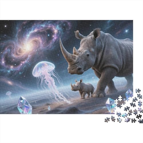 Puzzle 1000 Teile Nashorn, bunter Sternenhimmel Holzspielzeug, Erwachsene & Kinder, Klassische Puzzles, Herausforderungsspielzeug, Home Dekoration, Geschenk 1000pcs (75x50cm) von EMYXPAQM