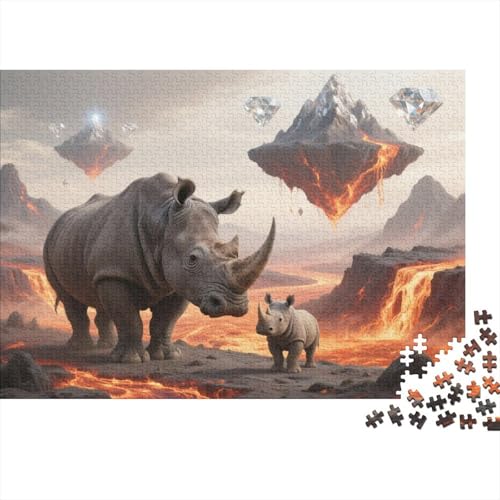 Puzzle 1000 Teile Nashorn in Lava mit Diamanten Holzspielzeug, Erwachsene & Kinder, Klassische Puzzles, Impossible Geschicklichkeitsspiel, Home Dekoration, Geschenkideen 1000pcs (75x50cm) von EMYXPAQM