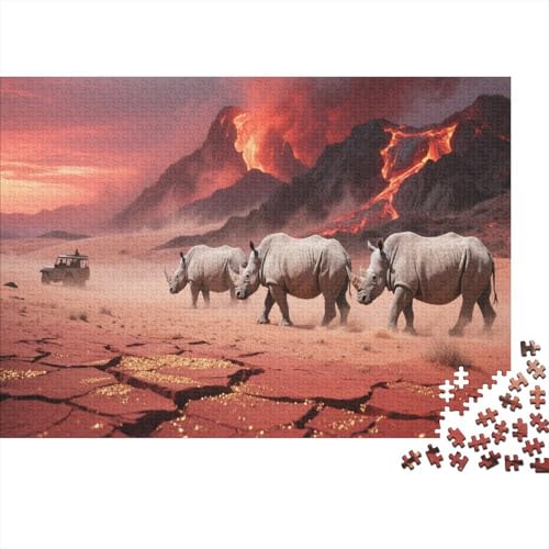 Puzzle 1000 Teile Nashorn wandert durch vulkanisches Ödland, Für Kinder - Lernspiel Als Familien-Geschenk 1000pcs (75x50cm) von EMYXPAQM