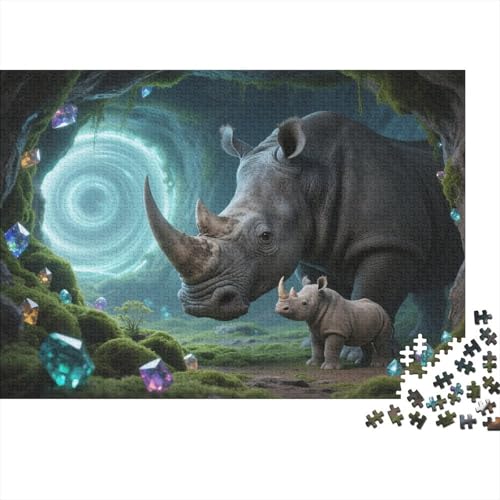 Puzzle 1000 Teile Nashornmutter und Kalb in Höhle Holzspielzeug, Erwachsene & Kinder, Klassische Puzzles, Impossible Geschicklichkeitsspiel, Moderne Wohnkultur, Geschenk 1000pcs (75x50cm) von EMYXPAQM