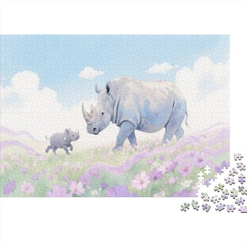 Puzzle 1000 Teile Nashornmutter und -Sohn im Blumenmeer, Für Kinder Klassische Erziehung Von Kindern Holzspielzeug Als Geschenk 1000pcs (75x50cm) von EMYXPAQM