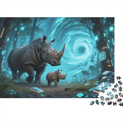 Puzzle 1000 Teile Nashornpaar im chipdurchsetzten Wald Holzspielzeug, Erwachsene & Kinder, Klassische Puzzles, Impossible Geschicklichkeitsspiel, Home Dekoration, Geschenkideen 1000pcs (75x50cm) von EMYXPAQM