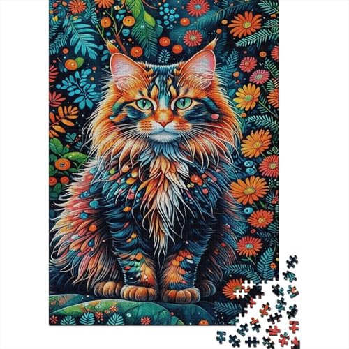 Puzzle 1000 Teile Norwegian Forest Cat in Flower Fields, Für Kinder - Holz-Lernspiel Als Geschenk 1000pcs (75x50cm) von EMYXPAQM