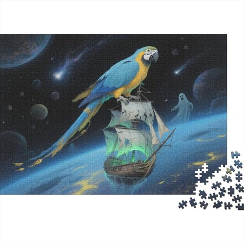Puzzle 1000 Teile Papagei auf interstellarer Segeljacht Holzspielzeug Für Erwachsene & Kinder, Klassische Puzzles, Herausforderung, Home Dekoration, Geschenkideen 1000pcs (75x50cm) von EMYXPAQM