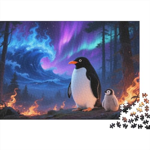 Puzzle 1000 Teile Pinguin unter Polarlicht mit Meereswellen Holzspielzeug, Erwachsene & Kinder, Klassische Puzzles, Legespiel, Moderne Wohnkultur, Einzigartiges Geschenk 1000pcs (75x50cm) von EMYXPAQM