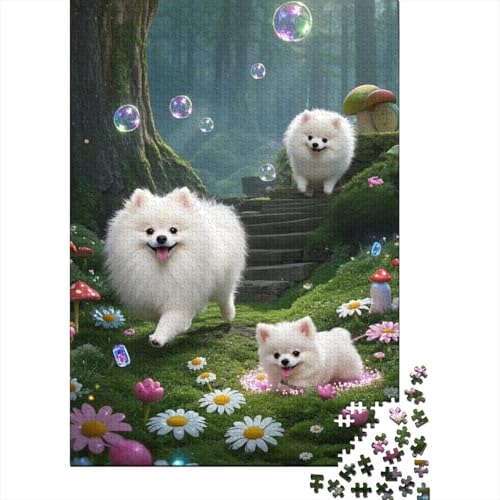 Puzzle 1000 Teile Pomeranian-Welpe spielt, Für Kinder Classic Idoor-Puzzle-Kreativspiel Holzspielzeug Unique Gift 1000pcs (75x50cm) von EMYXPAQM