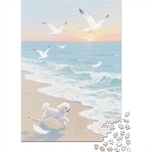 Puzzle 1000 Teile Poodle Chasing on The Beach by The Sea, Für Kinder - Holzpuzzle-Herausforderung Geschenkset 1000pcs (75x50cm) von EMYXPAQM