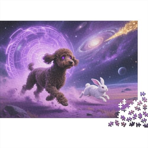 Puzzle 1000 Teile Pudel mit Hasen im Weltraum Holzspielzeug, Erwachsene & Kinder, Klassische Puzzles, Legespiel, Moderne Wohnkultur, Einzigartiges Geschenk 1000pcs (75x50cm) von EMYXPAQM