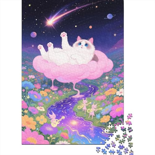 Puzzle 1000 Teile Ragdoll liegt auf rosa Wolken, Für Kinder - Premium-Holzpuzzle & Denksportgeschenk 1000pcs (75x50cm) von EMYXPAQM